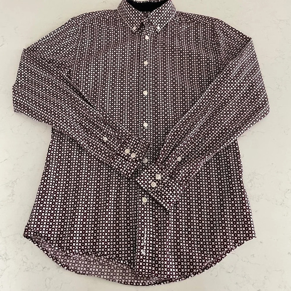 Ben Sherman Casual LS Button Down Cotton Circle Print Shirt Burg + White Sz S - Picture 2 of 9